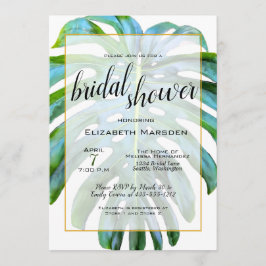 Invitación Hojas Tropicales Elegante Script Ducha Bridal