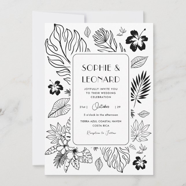 Invitación Hojas Tropicales Exóticas Boda de destino Playa (Anverso)