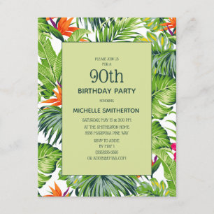 Invitación Hojas Tropicales Floral Rosa Naranja Cumpleaños 90