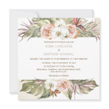 Hojas Tropicales Florales, Boda Cuadrado De Crema