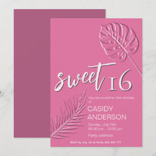 Invitación Hojas tropicales Grabado en relieve rosas dulces d