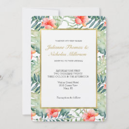 Invitación Hojas tropicales Hibiscus Boda de acuarela floral