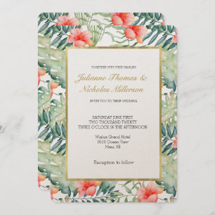 Invitación Hojas tropicales Hibiscus Boda de acuarela floral