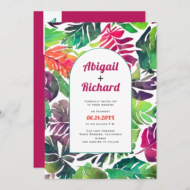 Invitación Hojas tropicales máximas arco boda de código QR (Anverso / Reverso)