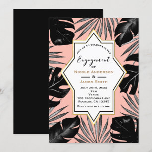 Invitación Hojas Tropicales Negras Coral Melocotón Oro Compro