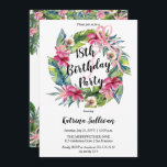 Invitación Hojas tropicales | Pink Floral 18th Birthday Party<br><div class="desc">Hermosa fiesta de cumpleaños de hibiscos florales rosa de color agua fue diseñada con exuberante vegetación tropical y un arco rosado de múltiples lazos. La temática continúa en la parte posterior,  con una franja floral y tropical de arriba y abajo.</div>