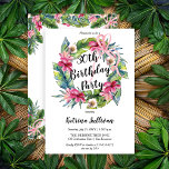 Invitación Hojas tropicales | Pink Floral 30th Birthday Fiest<br><div class="desc">Hermosa fiesta de cumpleaños de hibiscos florales rosa de color agua fue diseñada con exuberante vegetación tropical y un arco rosado de múltiples lazos. La temática continúa en la parte posterior,  con una franja floral y tropical de arriba y abajo.</div>