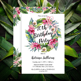 Invitación Hojas tropicales | Pink Floral 70th Birthday Party