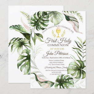 Invitación Hojas Tropicales Primera Comunión