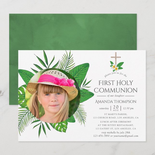 Invitación Hojas Tropicales Primera Comunión (Anverso / Reverso)
