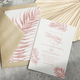 Invitación Hojas tropicales Rosa Boda elegante blanca dorada
