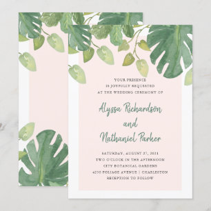 Invitación Hojas tropicales  Rubor y Boda Verde