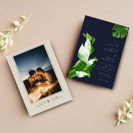 Invitación Hojas tropicales salvajes y foto de Boda de Moda m