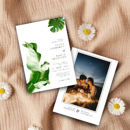 Invitación Hojas tropicales salvajes y foto de Boda de Moda m