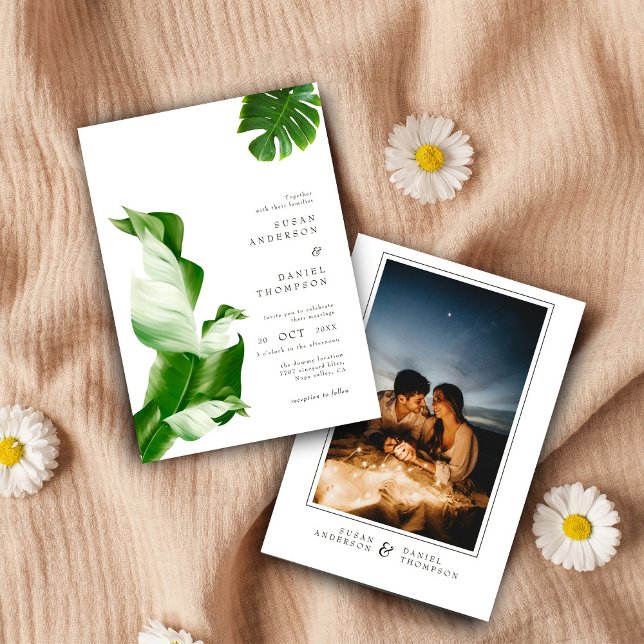 Invitación Hojas tropicales salvajes y foto de Boda de Moda m (Subido por el creador)