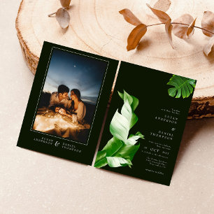 Invitación Hojas tropicales salvajes y foto de Boda de Moda m
