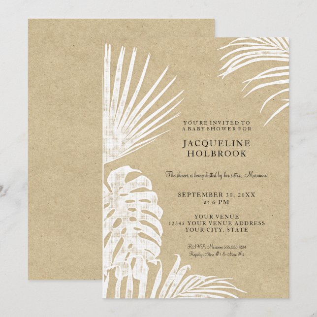 Invitación Hojas tropicales simples de Baby Shower (Anverso / Reverso)