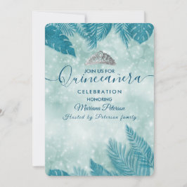 Invitación Hojas tropicales tiara tiara Quinceañera
