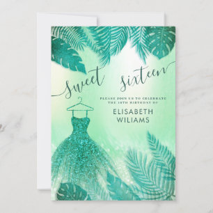 Invitación Hojas tropicales verdes adorables purpurina dulce