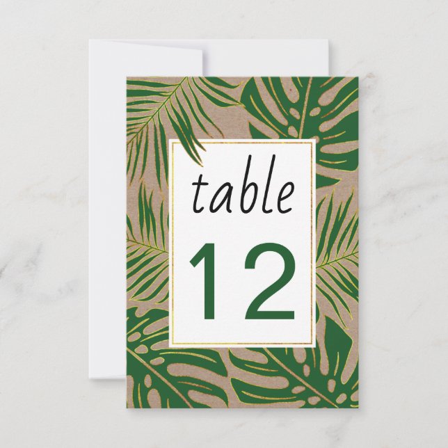 Invitación Hojas tropicales verdes, doradas, número de tabla  (Anverso)