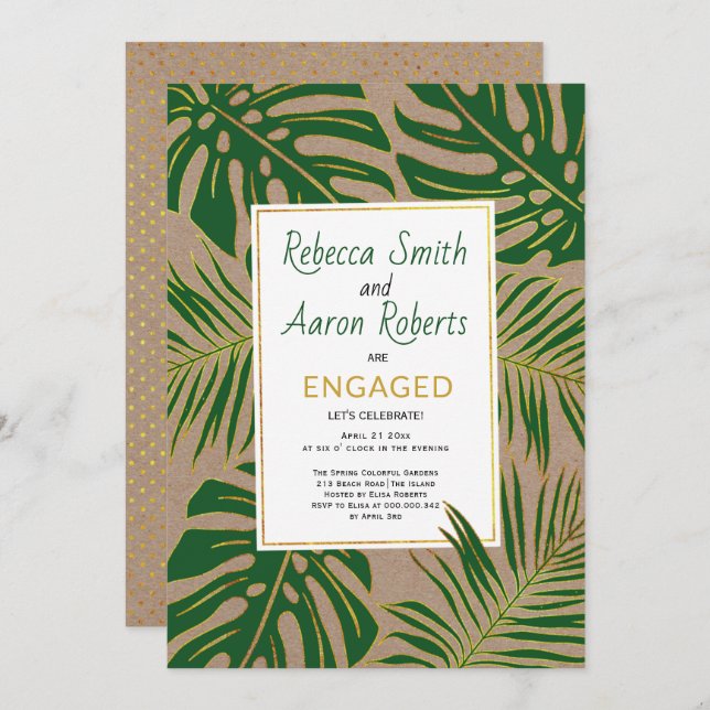 Invitación Hojas tropicales verdes kraft paper engagement par (Anverso / Reverso)