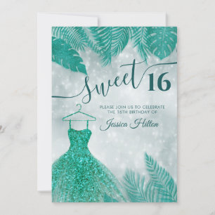 Invitación Hojas tropicales verdes se visten dulces dieciséis