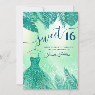 Invitación Hojas tropicales verdes se visten dulces dieciséis