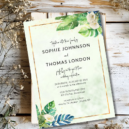 Invitación Hojas tropicales y boda de la acuarela de las call
