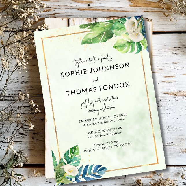 Invitación Hojas tropicales y boda de la acuarela de las call (Subido por el creador)