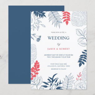 Invitación Hojas tropicales y marco boda de flores