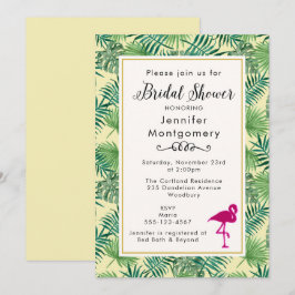 Invitación Hojas tropicales y una ducha de novias de flamenco