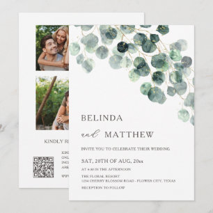 Invitación Hojas Verde Agua 3 Fotos
