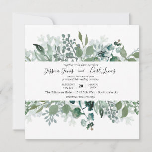 Invitación Hojas Verdes Acuarela Cuadrado