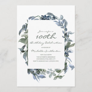 Invitación Hojas Verdes Acuarela Cumpleaños 100 Mujeres