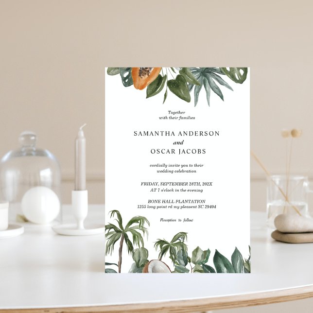Invitación Hojas Verdes Acuarela Tropical De Moda (Subido por el creador)