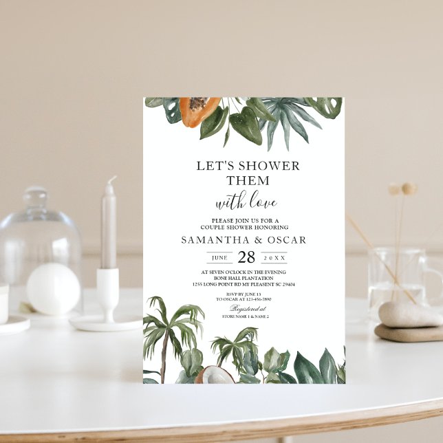 Invitación Hojas Verdes Acuarela Tropical De Moda (Subido por el creador)