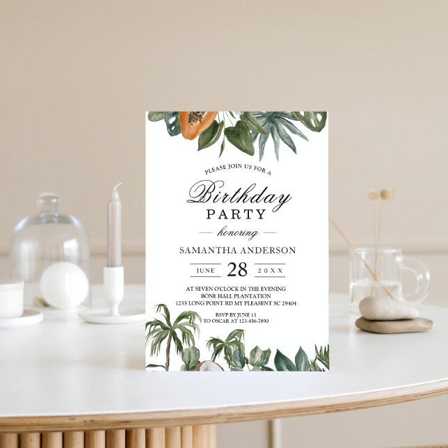 Invitación Hojas Verdes Acuarela Tropical De Moda (Subido por el creador)