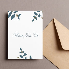 Invitación Hojas Verdes Azules y Bayas Ligeras Dobladas