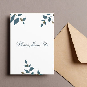 Invitación Hojas Verdes Azules y Bayas Ligeras Dobladas