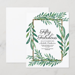 Invitación Hojas Verdes Botánicas Oro Blanco Cumpleaños 50