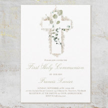 hojas verdes cruz blanca Primera comunión sagrada