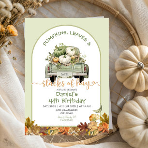 Invitación Hojas verdes de calabaza y pilas de heno cumpleaño