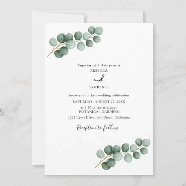 Invitación Hojas verdes de eucalipto (Anverso)