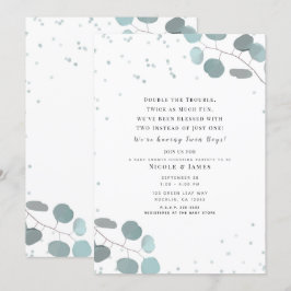 Invitación Hojas Verdes de Eucalipto Baby Shower Gemelos