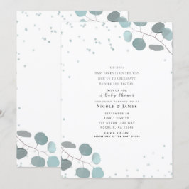 Invitación Hojas Verdes de Eucalipto Baby Shower Niño o Niña