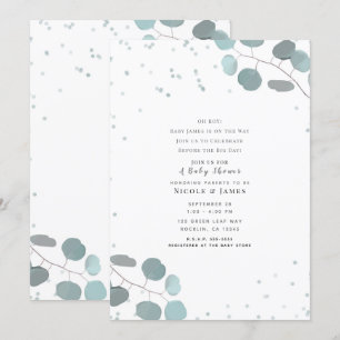 Invitación Hojas Verdes de Eucalipto Baby Shower Niño o Niña