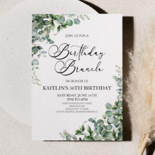 Invitación Hojas verdes de eucalipto Brunch botánico de cumpl