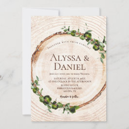 Invitación Hojas verdes de la corteza del árbol de madera Bod