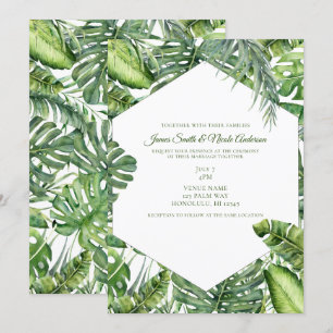 Invitación Hojas verdes de palma tropical boda de verano en l