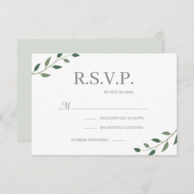Invitación Hojas Verdes Elegantes de Eucalipto RSVP de Boda (Anverso / Reverso)